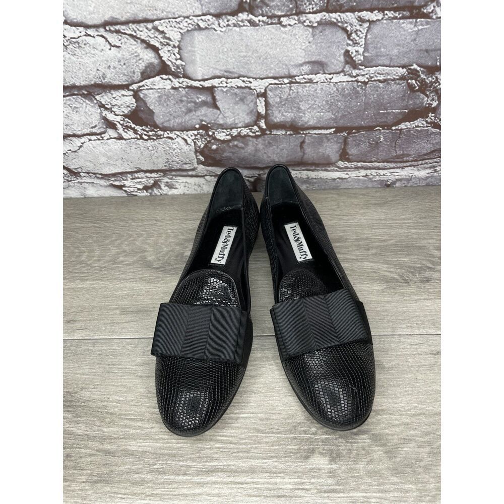 Ted & Muffy Black Leather Bow Slip On Heel Pump Shoes Women’s Sz 36EU/6M US